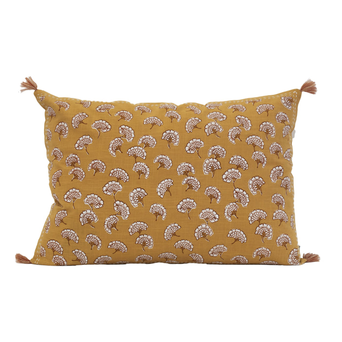 Coussin décoratif imprimé motif floral - Jaune