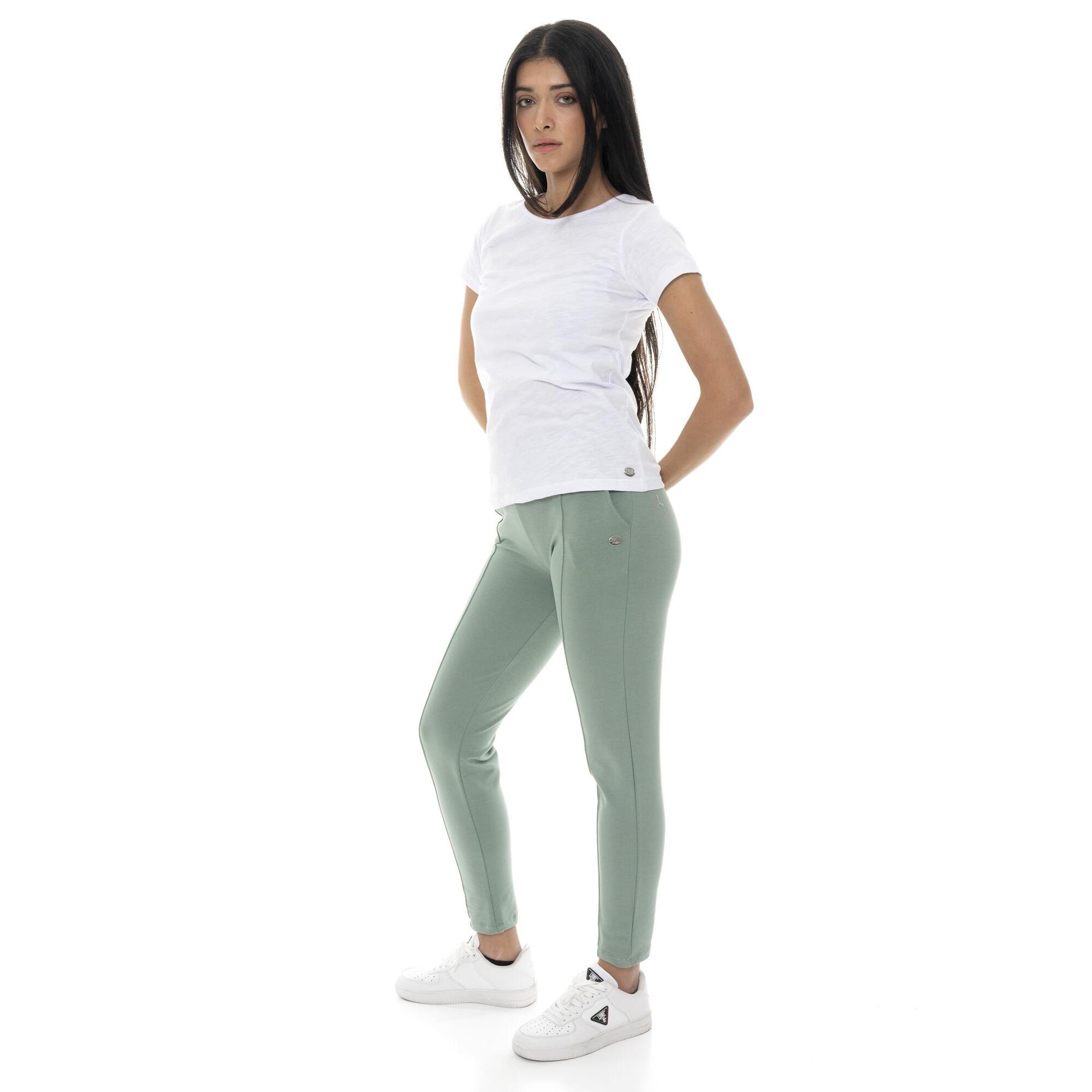 Pantaloni da donna in cotone non felpato con piega Leone Basic