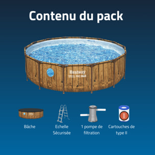 Bestway Piscine hors sol tubulaire ronde Bestway Steel Pro Max 427 x 107 cm Splashview décor bois