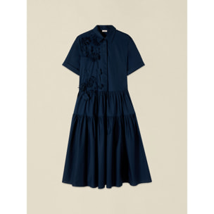 Oltre - Vestido camisero con flores aplicadas - Azul