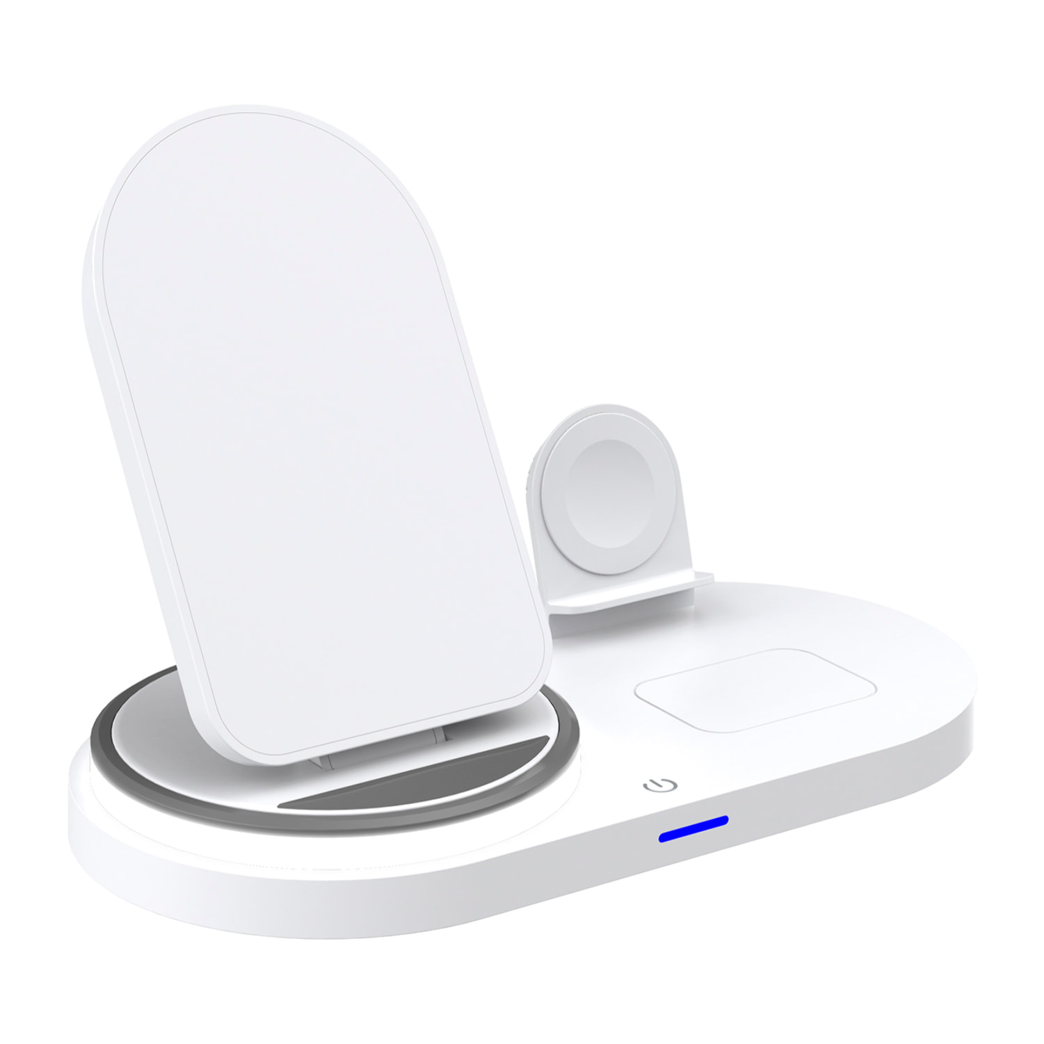 Base di ricarica wireless pieghevole 3 in 1. Base Qi da 15 W a doppia posizione, caricabatterie per Apple Watch e base Qi. Con luce notturna. Funzione supporto.