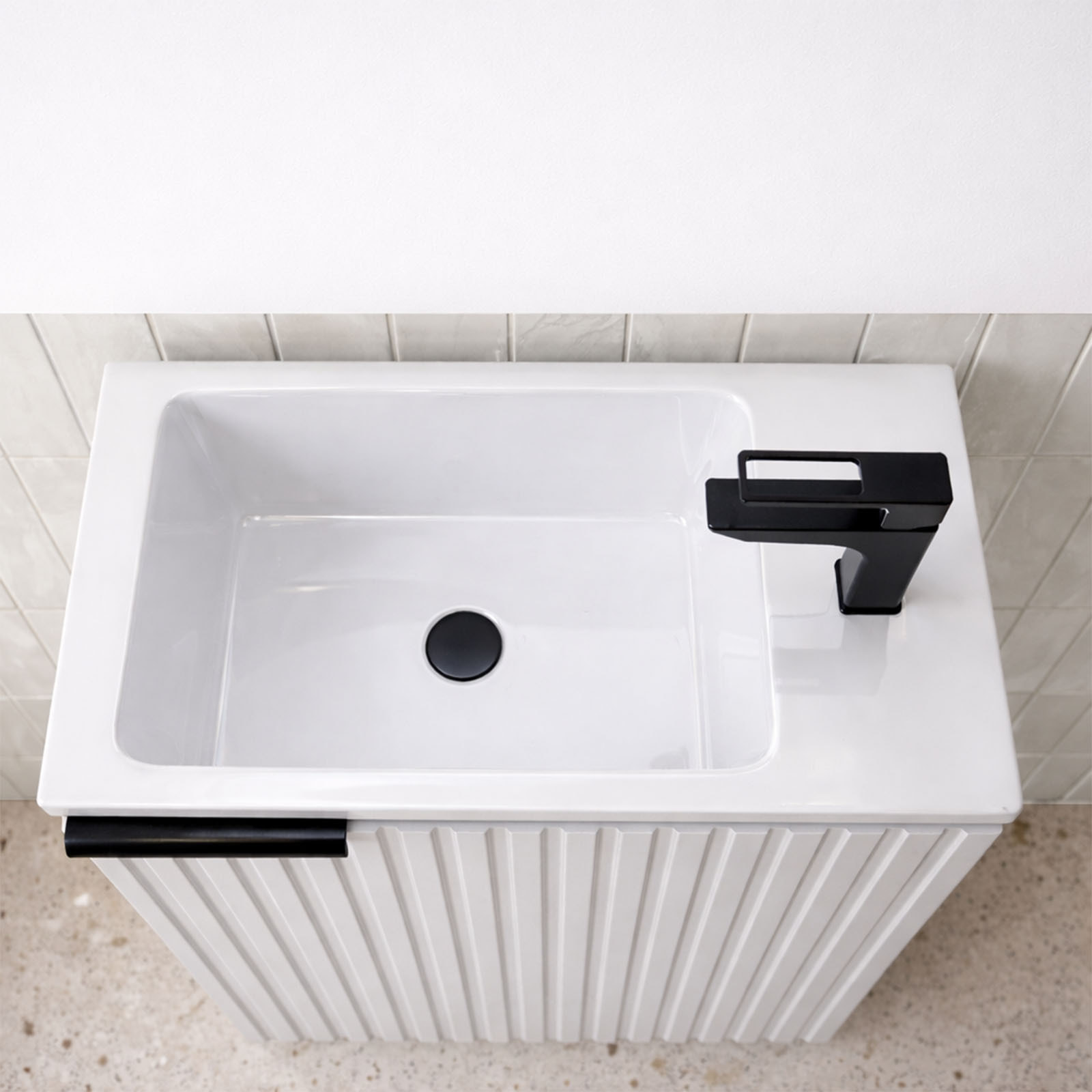 Ensemble meuble lave mains MDF ondulé blanc 40x50x22cm et miroir ovale - MILO