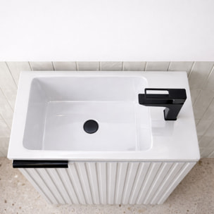 Ensemble meuble lave mains MDF ondulé blanc 40x50x22cm et miroir ovale - MILO