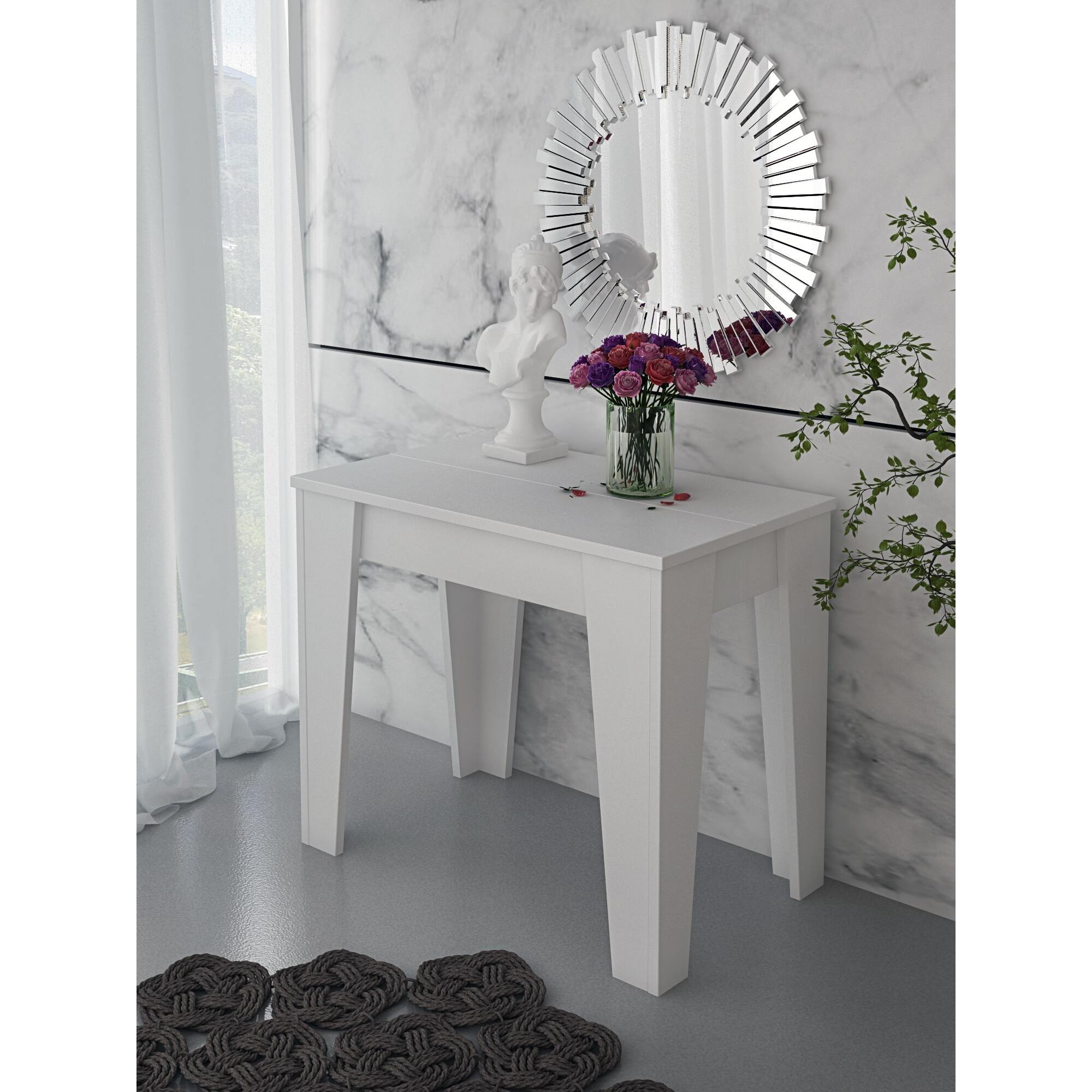 Consolle Allungabile Moderna Tavolo Estensibile Da 54 A 306 cm Con 6 Allunghe Ideale Per 14 posti Salvaspazio Guide In Metallo Design Per Soggiorno Salotto Cucina Ingresso Bianco