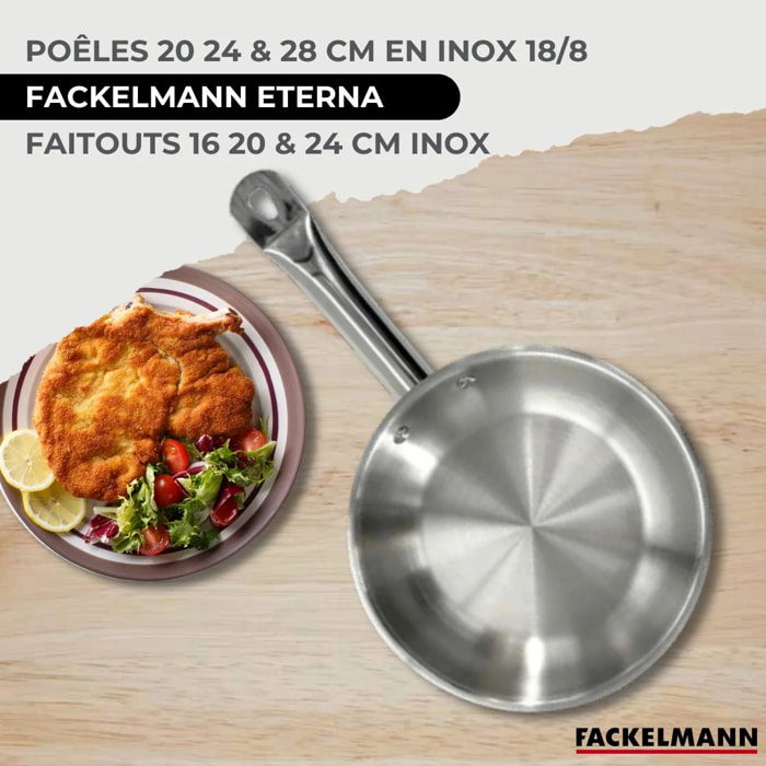 Batterie de cuisine avec 3 poêles 20/24/28 cm et 3 faitouts 16/20/24 cm en inox sans PFAS Fackelmann Eterna Brillant