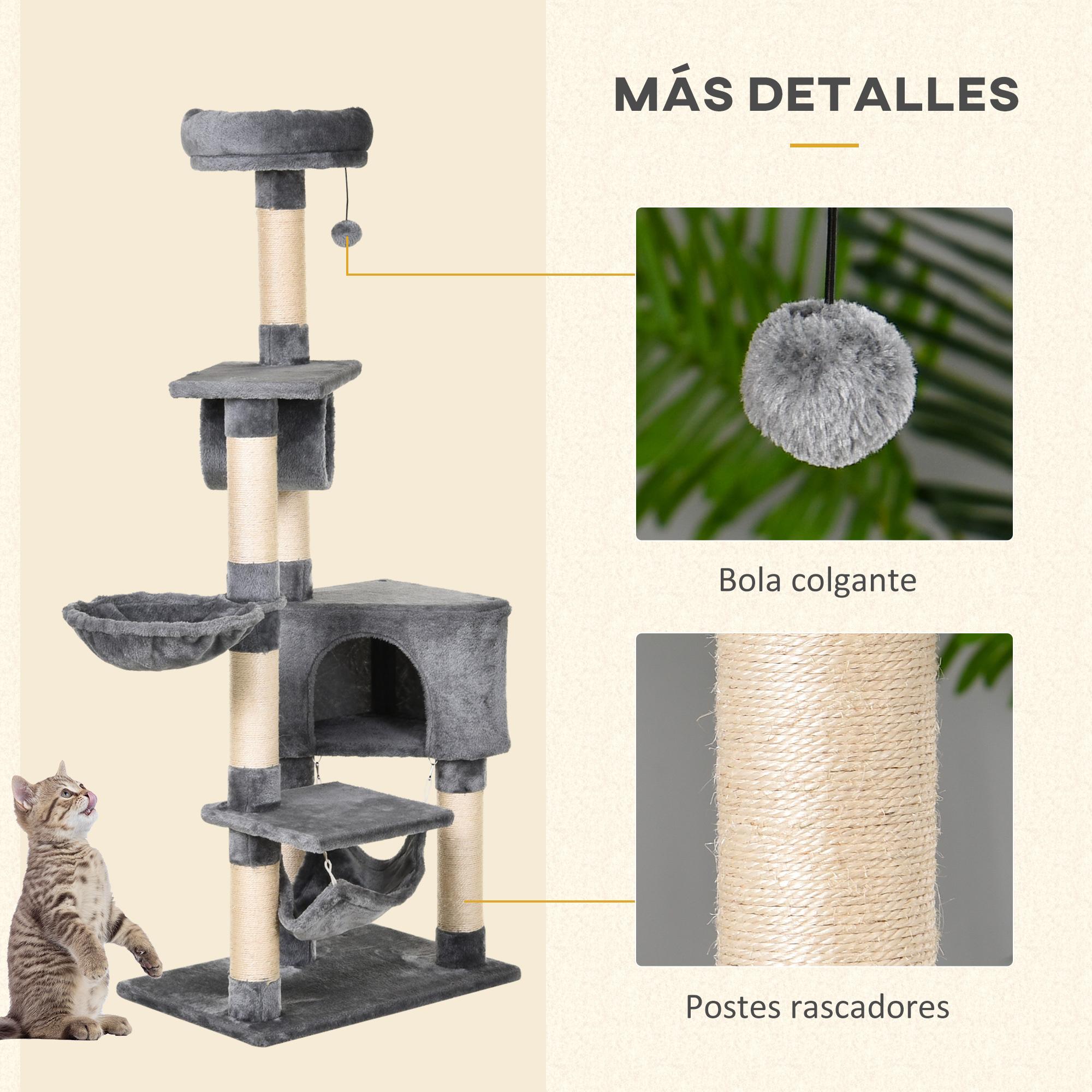 Árbol de Gatos de Aglomerado de Madera Sisal Felpa 60x40x154 cm Gris