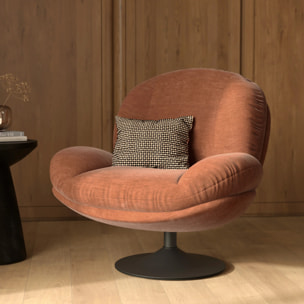 Fauteuil pivotant en tissu effet velours marron - Ricci