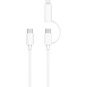 Câble Lightning ESSENTIELB 2 en 1 vers USB-C /Lightning MFI Blanc