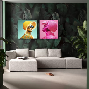 Tableau LED femme foulard rose 80x80cm Kare Design