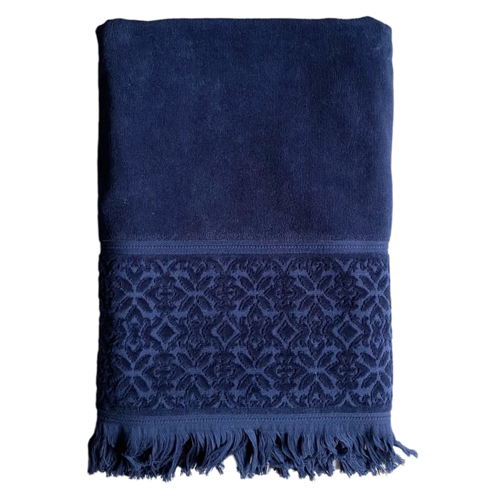 Serviette de bain L éponge velours unie - Romance Bleu marine - 460g/m²