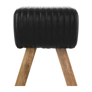 Tabouret en cuir noir et bois de manguier - Morena