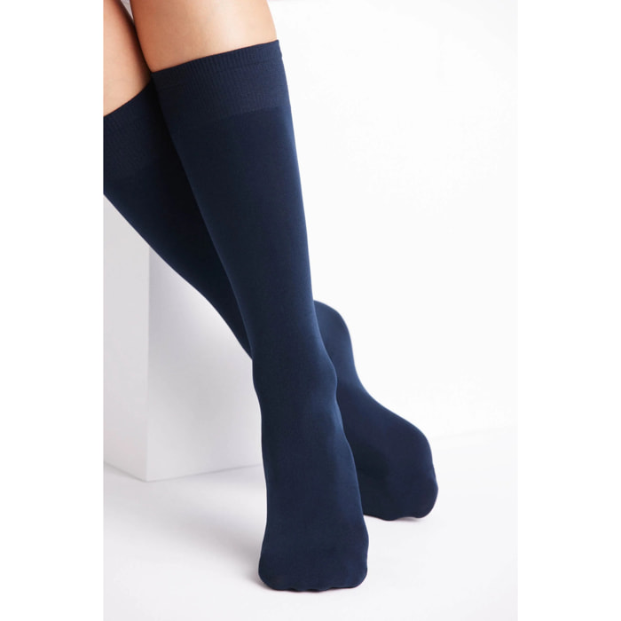 Confezione da 2 calze lunghe con polsino antipressione, 70 denari, blu navy