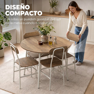 Juego de Mesa y Sillas de Comedor Compact 5 Piezas, Mesa de Cocina Redonda con 4 Sillas, Estilo Industrial, Marco Metálico, para Espacios Pequeños, Salón, Mesa Ø100x77 cm, Natural y Blanco