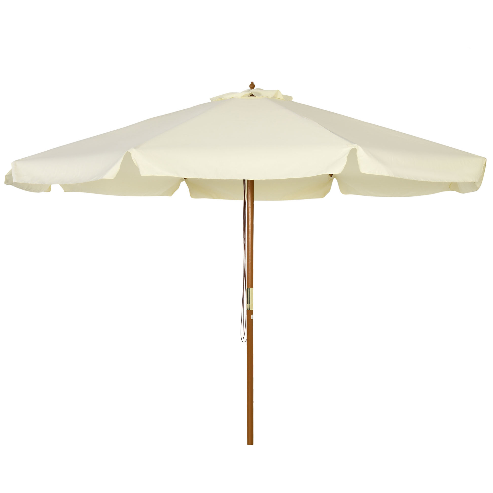 Sombrilla de Jardín Ø325x250 cm Parasol de Madera con Sistema de Polea Techo de Ventilación y 8 Varillas de Bambú para Terraza Balcón Exterior Beige