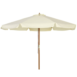 Sombrilla de Jardín Ø325x250 cm Parasol de Madera con Sistema de Polea Techo de Ventilación y 8 Varillas de Bambú para Terraza Balcón Exterior Beige