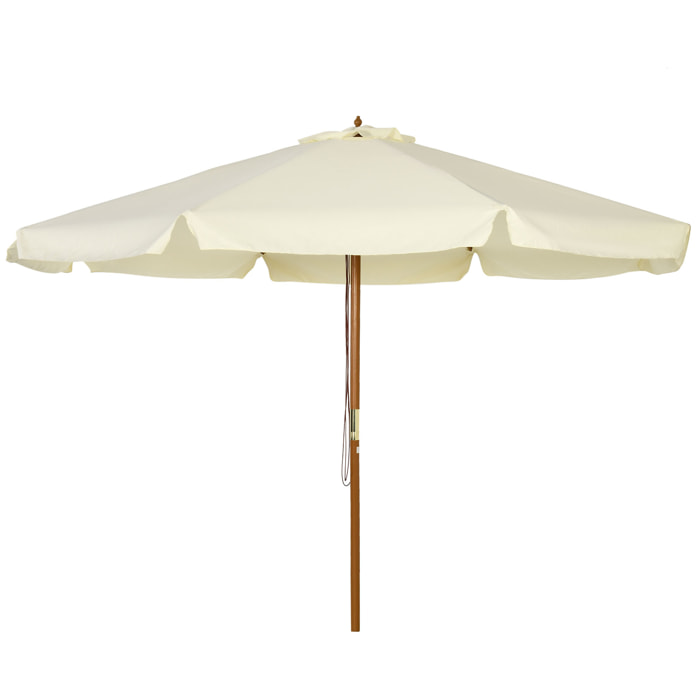 Sombrilla de Jardín Ø325x250 cm Parasol de Madera con Sistema de Polea Techo de Ventilación y 8 Varillas de Bambú para Terraza Balcón Exterior Beige