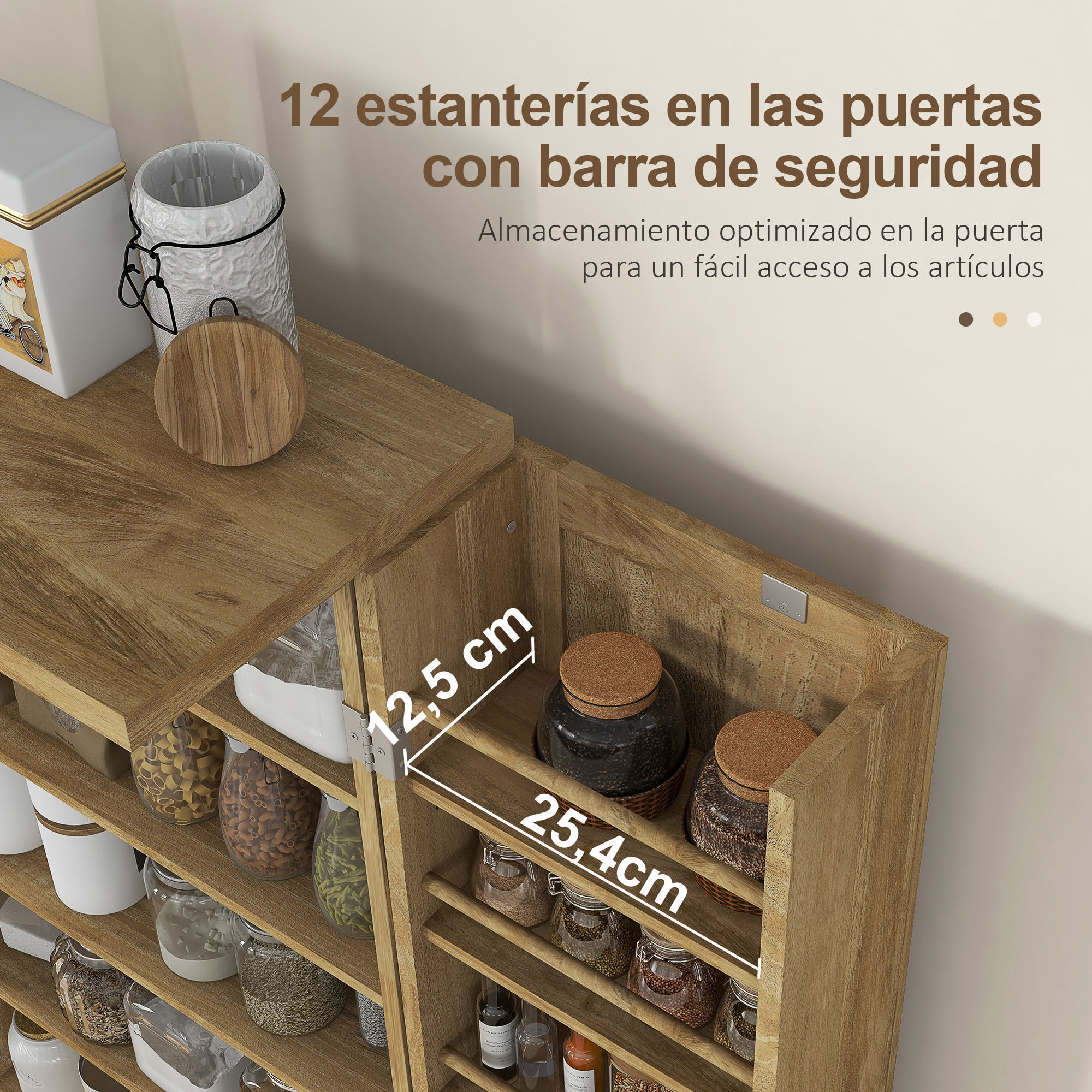 Armario de Cocina Armario Despensa Cocina con 2 Puertas de Ratán y 16 Estantes Alacena Moderna con Estantes Ajustables para Comedor Salón 60x30x104 cm Natural
