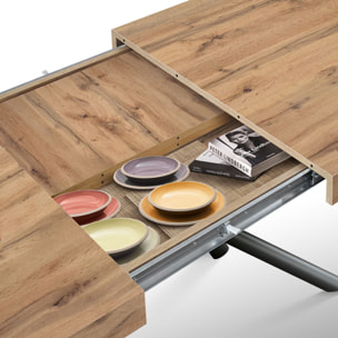 Tavolo CARRARA in legno, finitura rovere rustico e base in metallo verniciato antracite, allungabile 180×90 cm – 260×90 cm