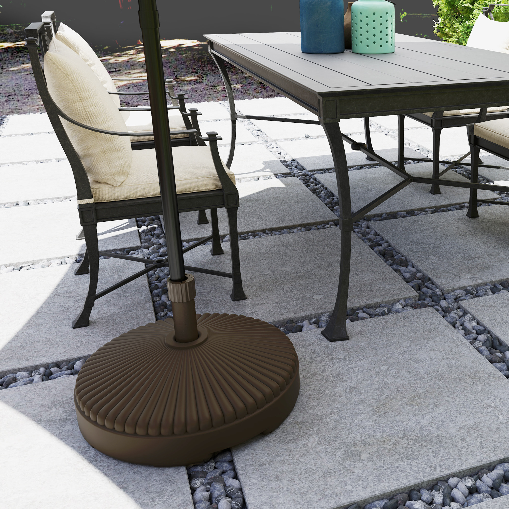 Base para Sombrilla Redonda Soporte para Parasol Pie para Sombrilla Rellenable con Agua 23L o Arena 28kg para Jardín Terraza Marrón