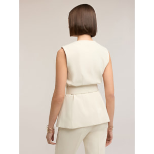 Motivi - Gilet monopetto con bottoni metallici e cintura - Beige