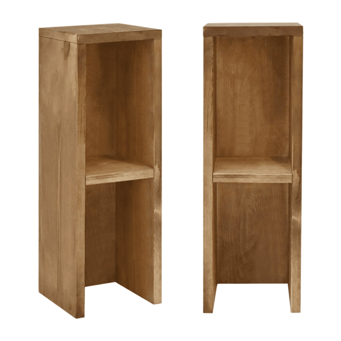 Pack de 2 tables de chevet ou d’appoint en bois massif de couleur chêne foncé 60x20cm Hauteur: 60 Longueur: 20 Largeur: 20