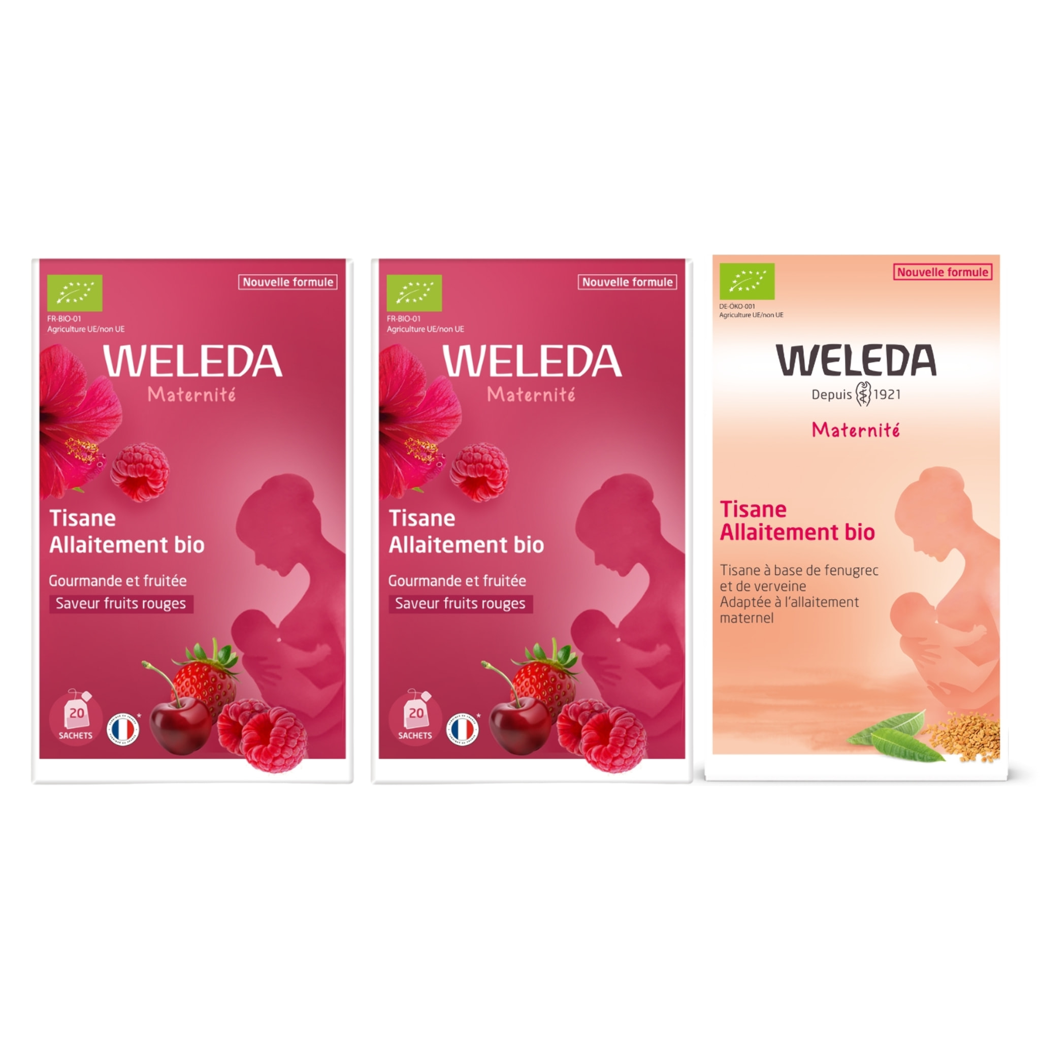 WELEDA - TRIO Tisane Allaitement Bio Fruits rouges X2 + Tisane Allaitement Verveine X1 - Vegan* - Certifié Natrue**  - 3*20 sachets de 2 g