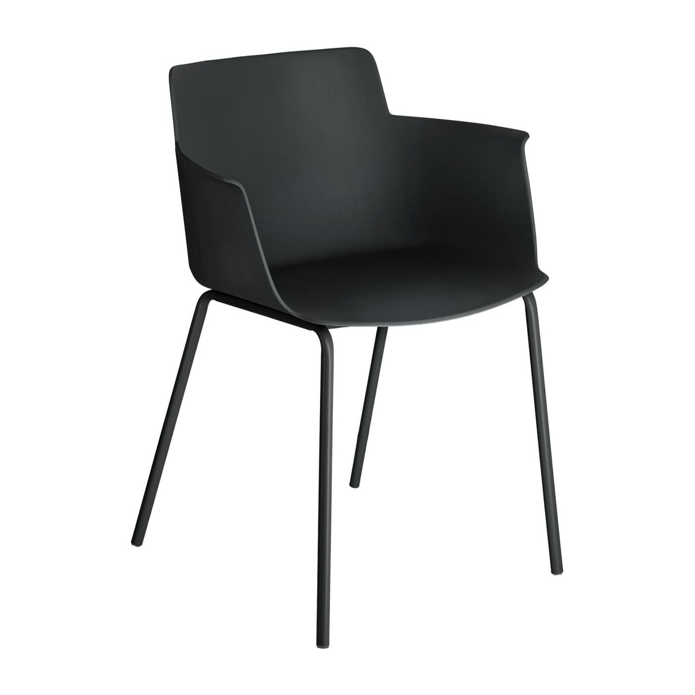 Kave Home - Sedia con braccioli Hannia nera e gambe in acciaio nero