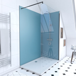 Pack Douche à l'Italienne 90x120 - Kit Panneaux Muraux Bleu/Noir + Receveur + Paroi Transparente