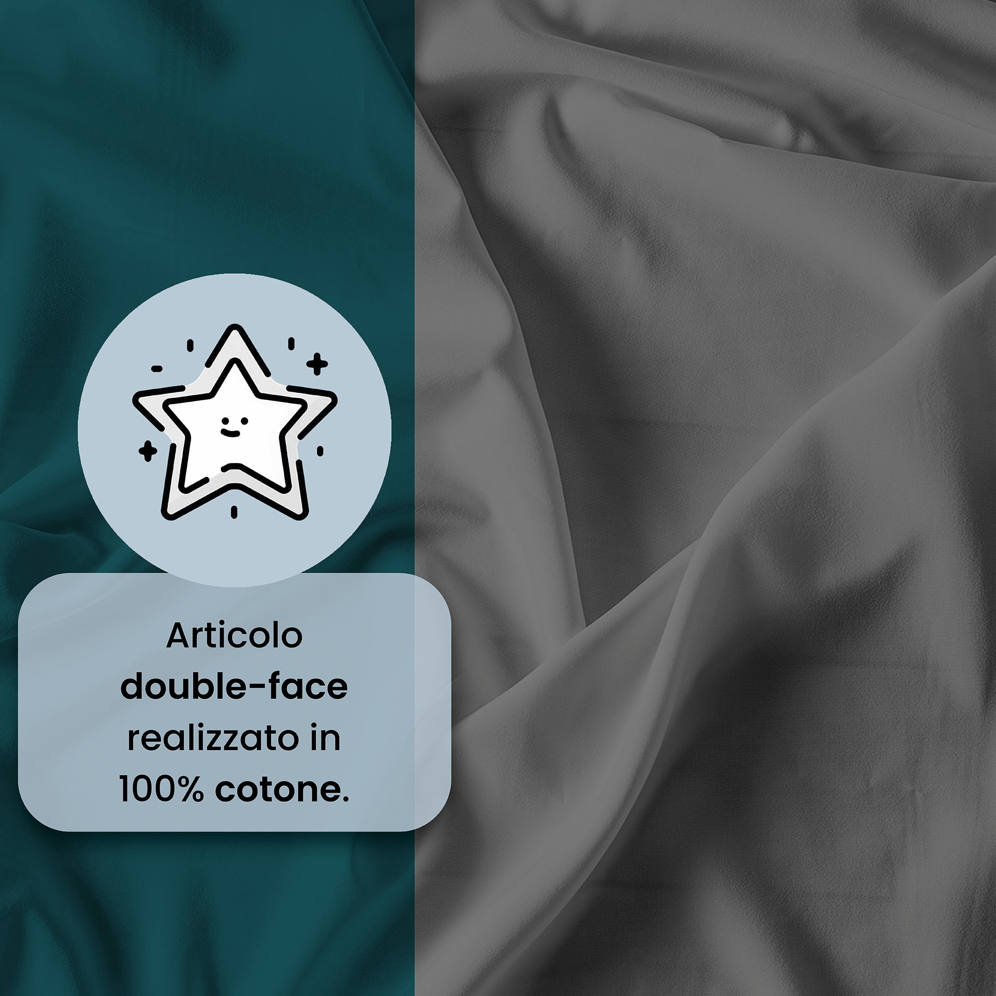 COMPLETO LETTO NATURAL COLOR, 100% Cotone, Made in Italy - VERDE PETROLIO/FUMO