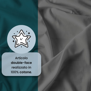 COMPLETO LETTO NATURAL COLOR, 100% Cotone, Made in Italy - VERDE PETROLIO/FUMO
