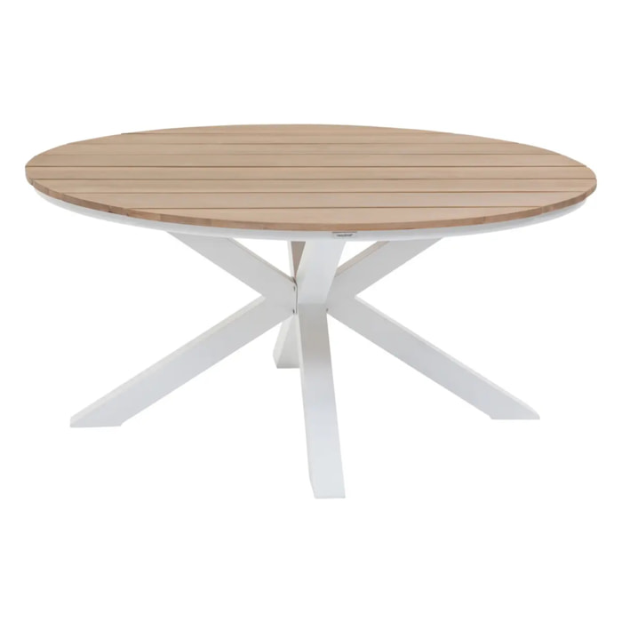 Table de jardin "Oriengo" acacia & blanc 4 places en aluminium traité époxy
