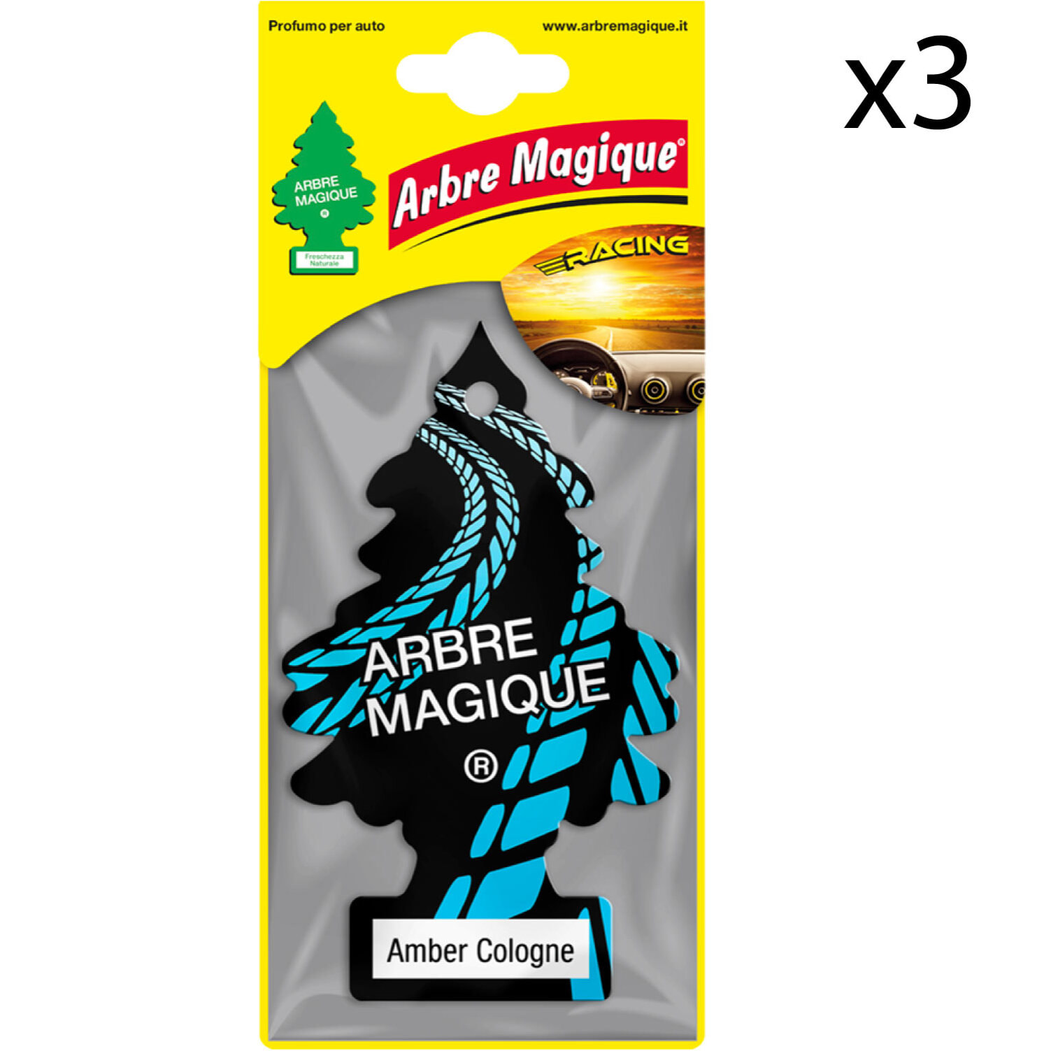 3x Arbre Magique Racing Profumatore Solido per Auto Fragranza Amber Cologne