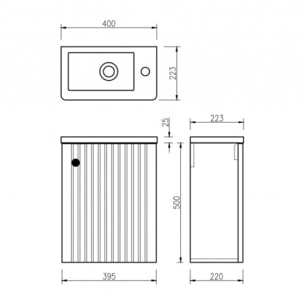 Meuble lave main 40 cm noir Aquanero