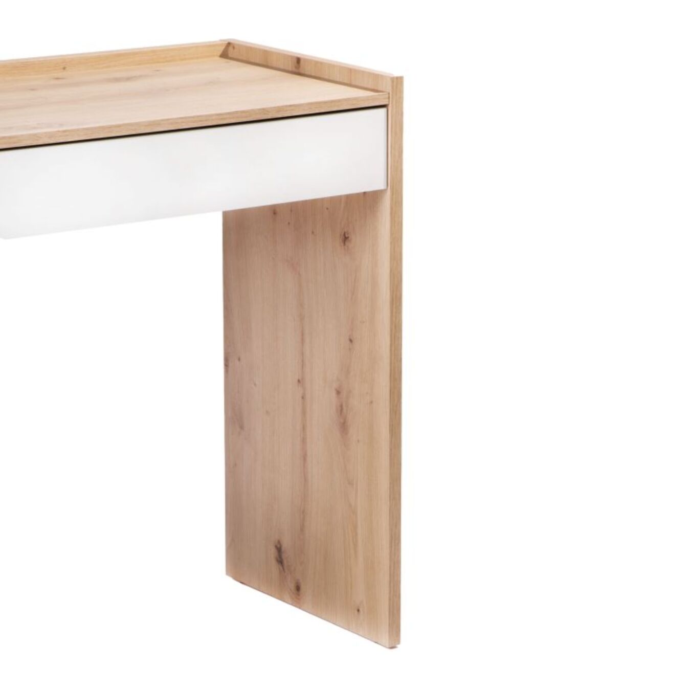 Mesa de escritorio con cajón Dess Blanco Artik (Blanco Mate) - Roble Nodi