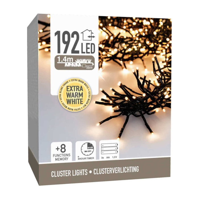 Guirnalda de 192 Luces LED Blanco extra cálido con 8 Funciones y Temporizador - 1,4 metros