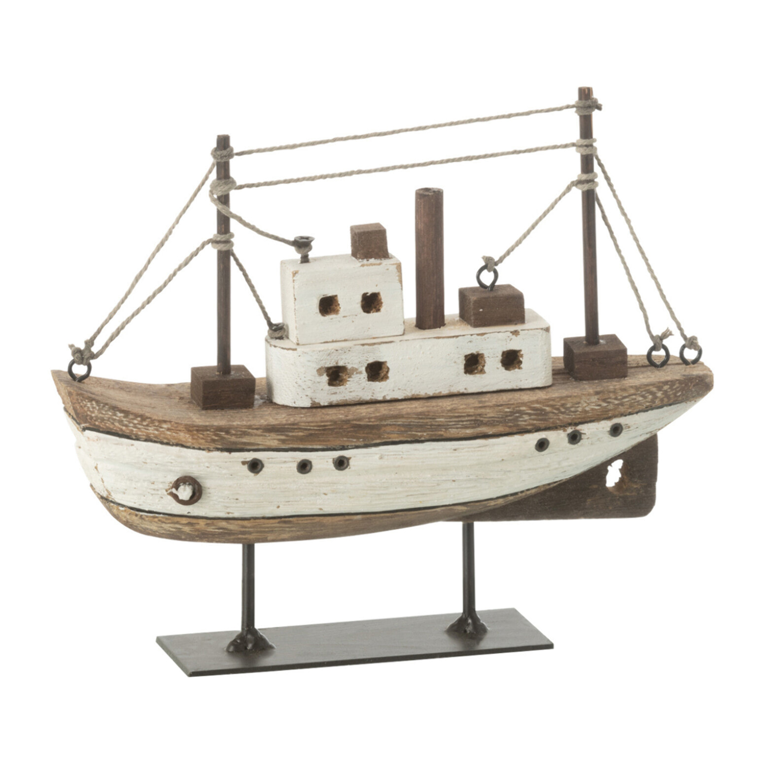 J-Line décoration Bateau Sur Pied - bois - naturel/blanc - small