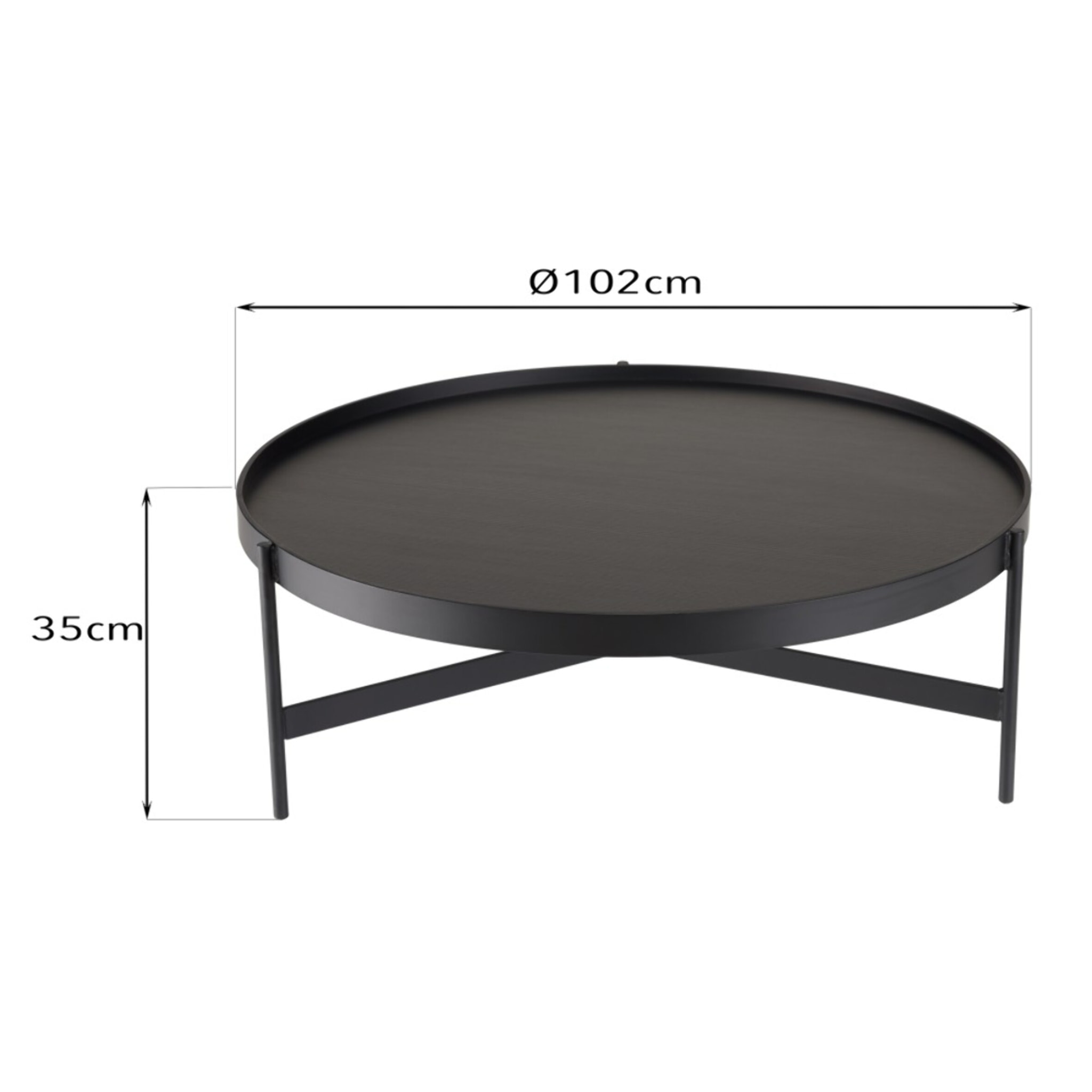 DALY - Table basse ronde noire 102x102cm piètement métal