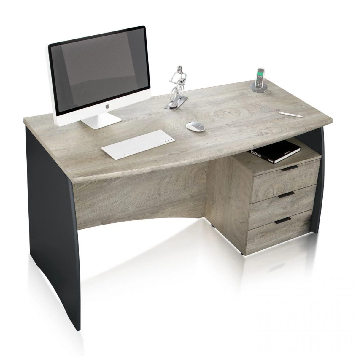 Mesa de escritorio Elan 3 cajones Roble Alaska - Gris Antracita