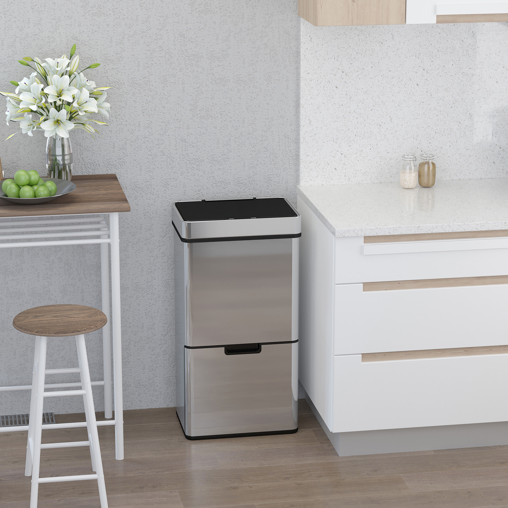 Poubelle automatique détecteur de mouvement poubelle tri selectif 3 bacs capacité totale 72L acier inox. brossé