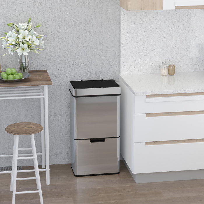 Poubelle automatique détecteur de mouvement poubelle tri selectif 3 bacs capacité totale 72L acier inox. brossé