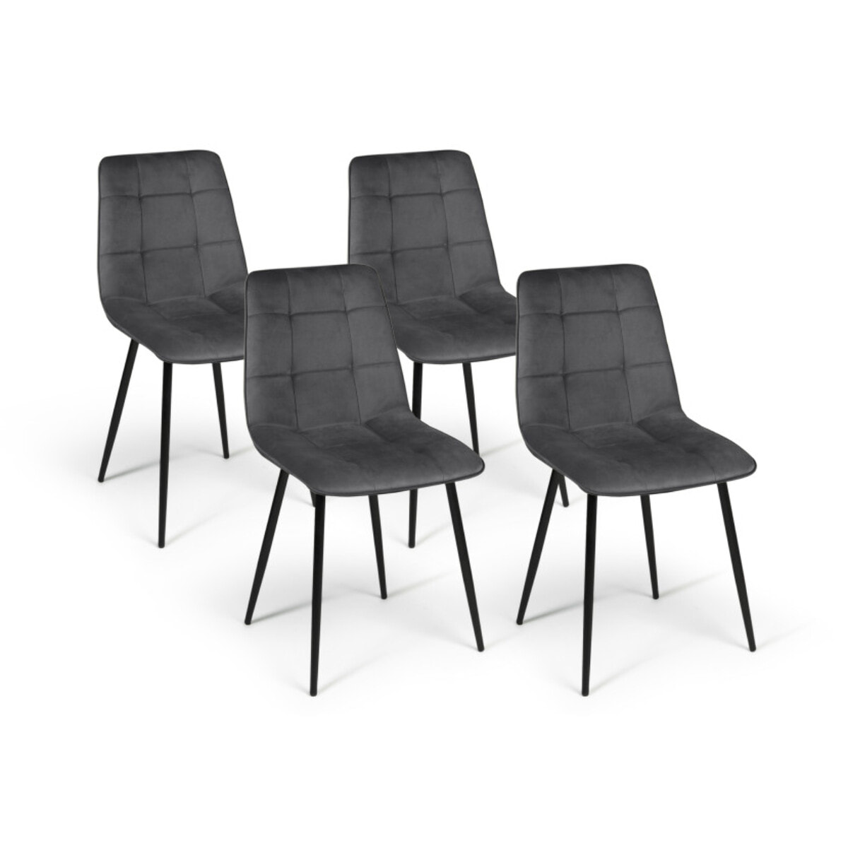 Chaises Linda en velours et pieds métal noirs - Gris anthracite