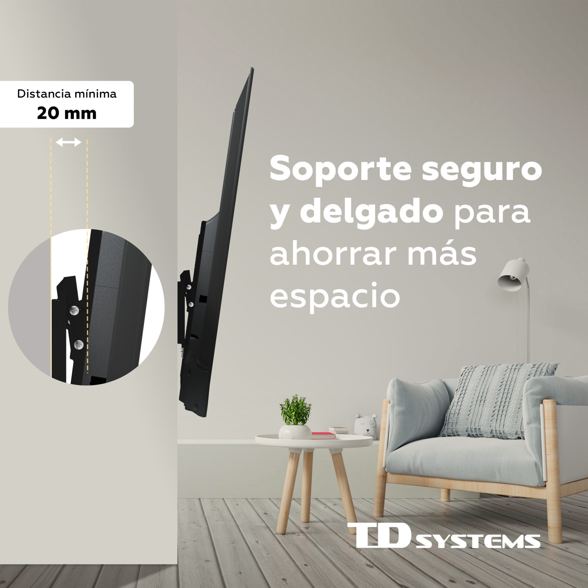 Soporte de TV pared inclinable de bajo perfil para pantallas de 20 a 40 pulgadas. VESA máximo de 400 x 400 mm - TD Systems P30X25T44