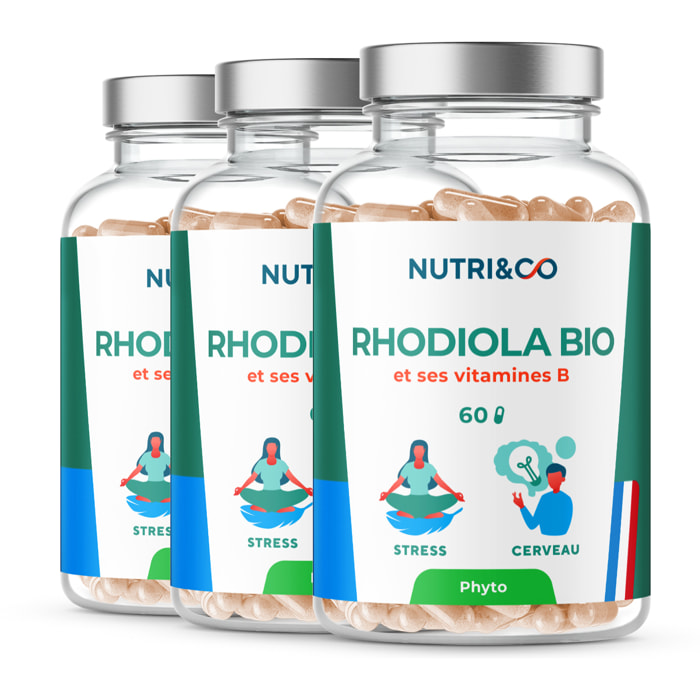 Rhodiola Rosea Bio Anti Stress Fatigue Anxiété - 60 gélules Vegan - Lot de 3
