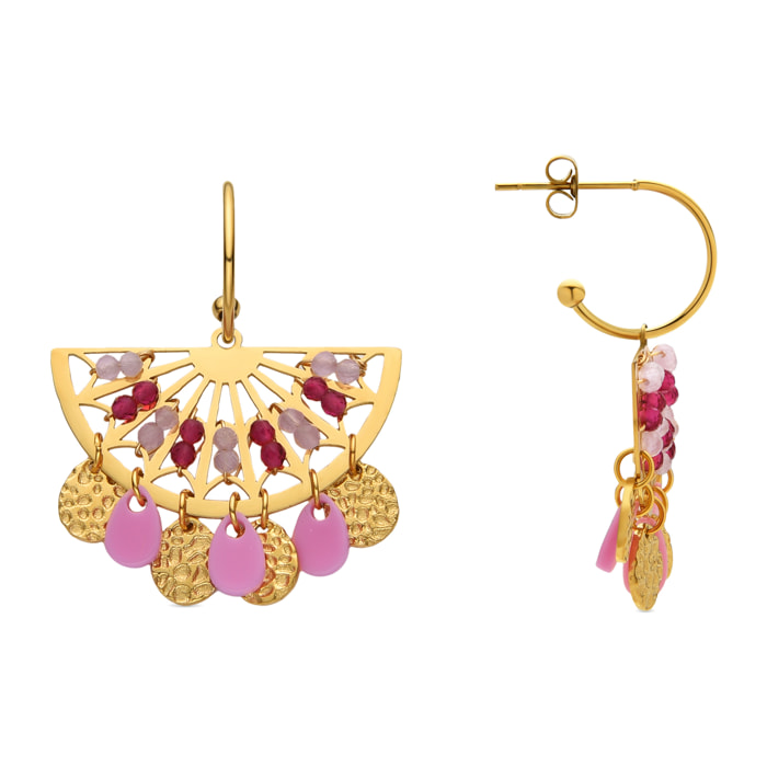 Pendientes con Cristal Rosa acabado oro 18k