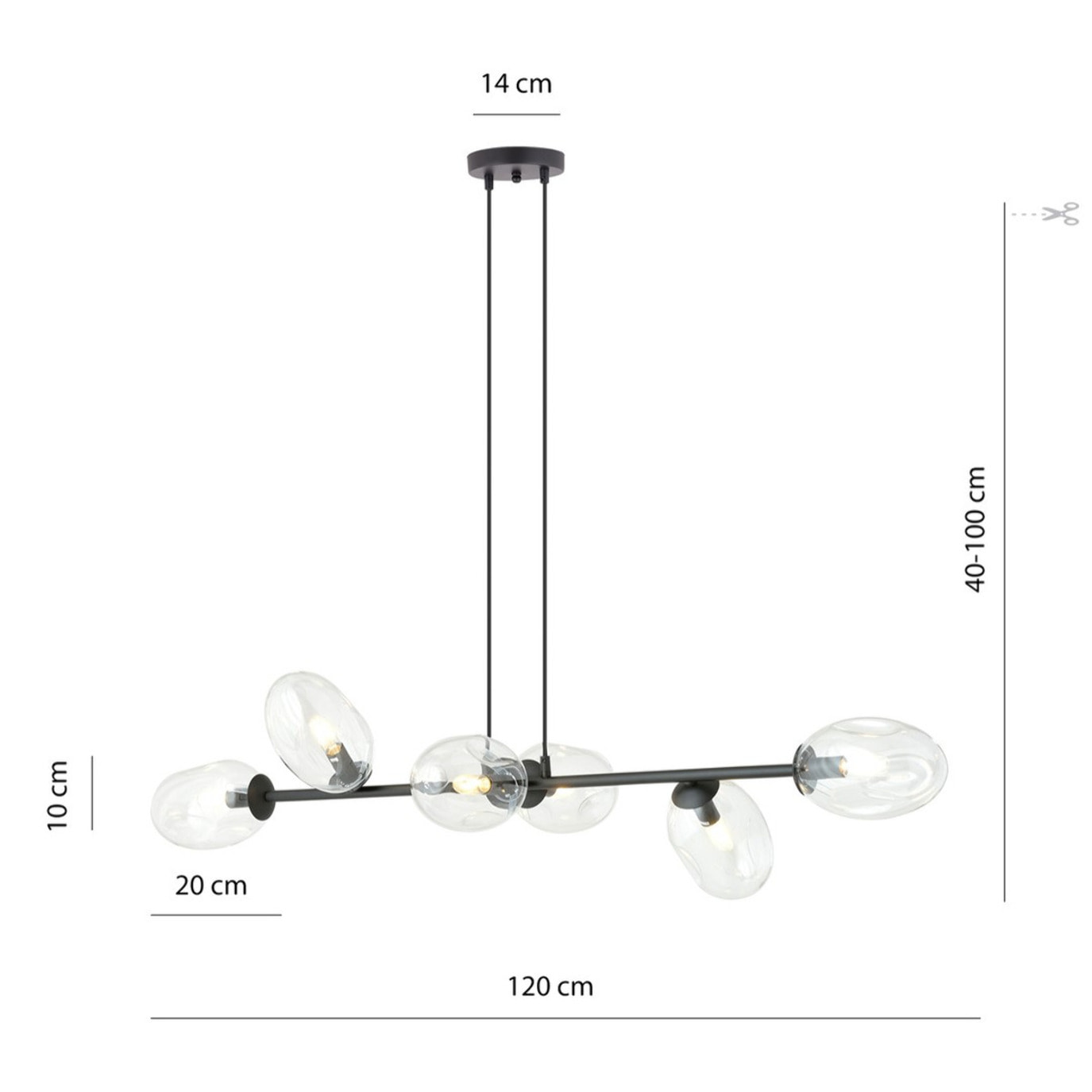 Lampada a sospensione Pandora in acciaio nero e vetro