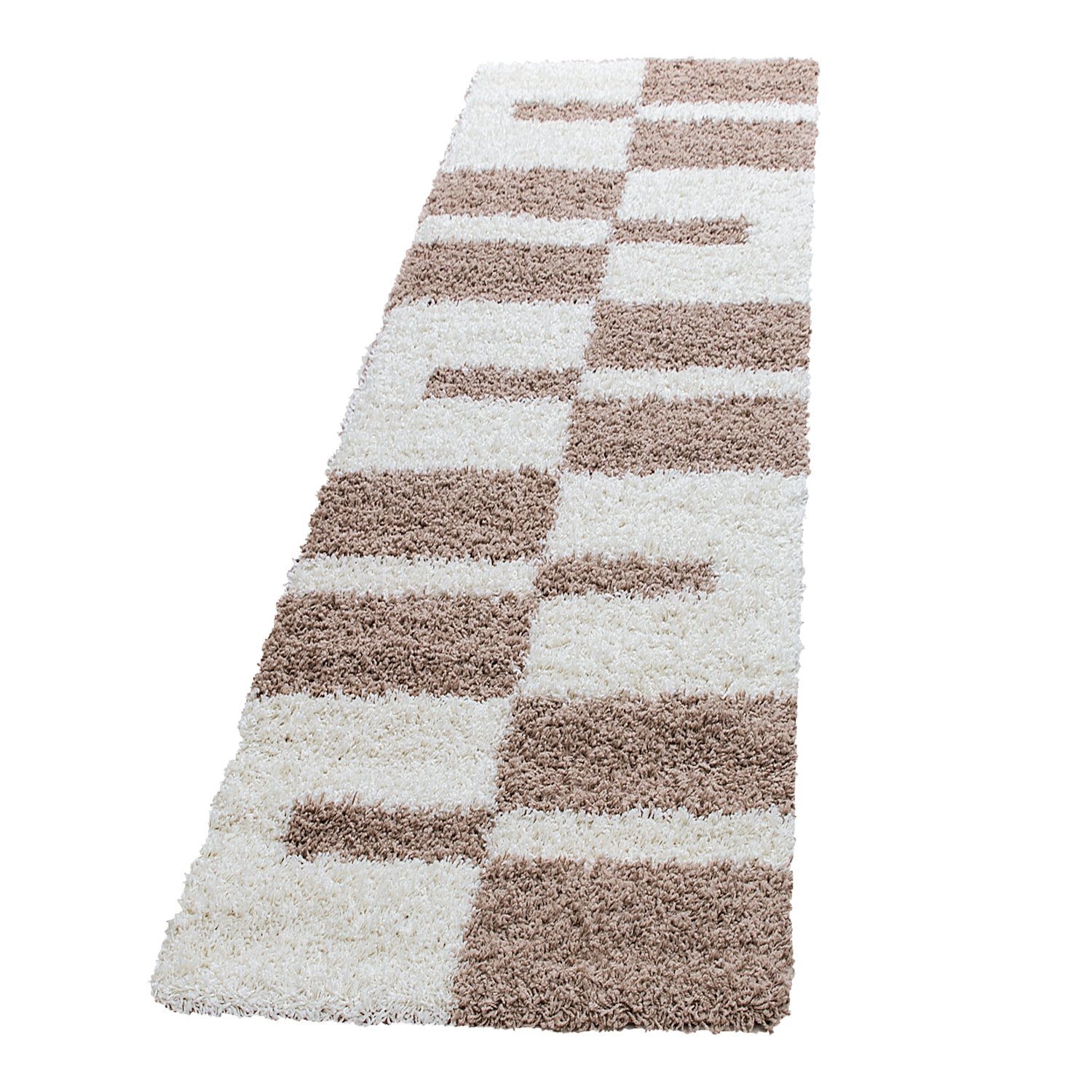 GALA - Tapis shaggy à poils longs motif géométrique beige