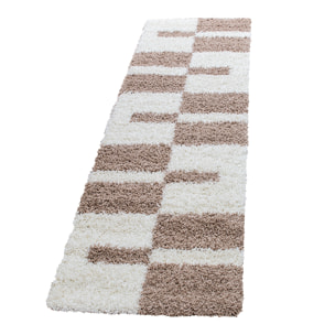 GALA - Tapis shaggy à poils longs motif géométrique beige