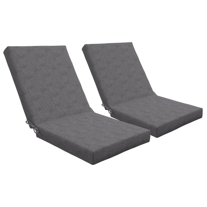 Lot de 2 coussins galettes de chaise de jardin - dim. 112L x 51l x ép. 8 cm - cordons attache - polyester déperlant anthracite