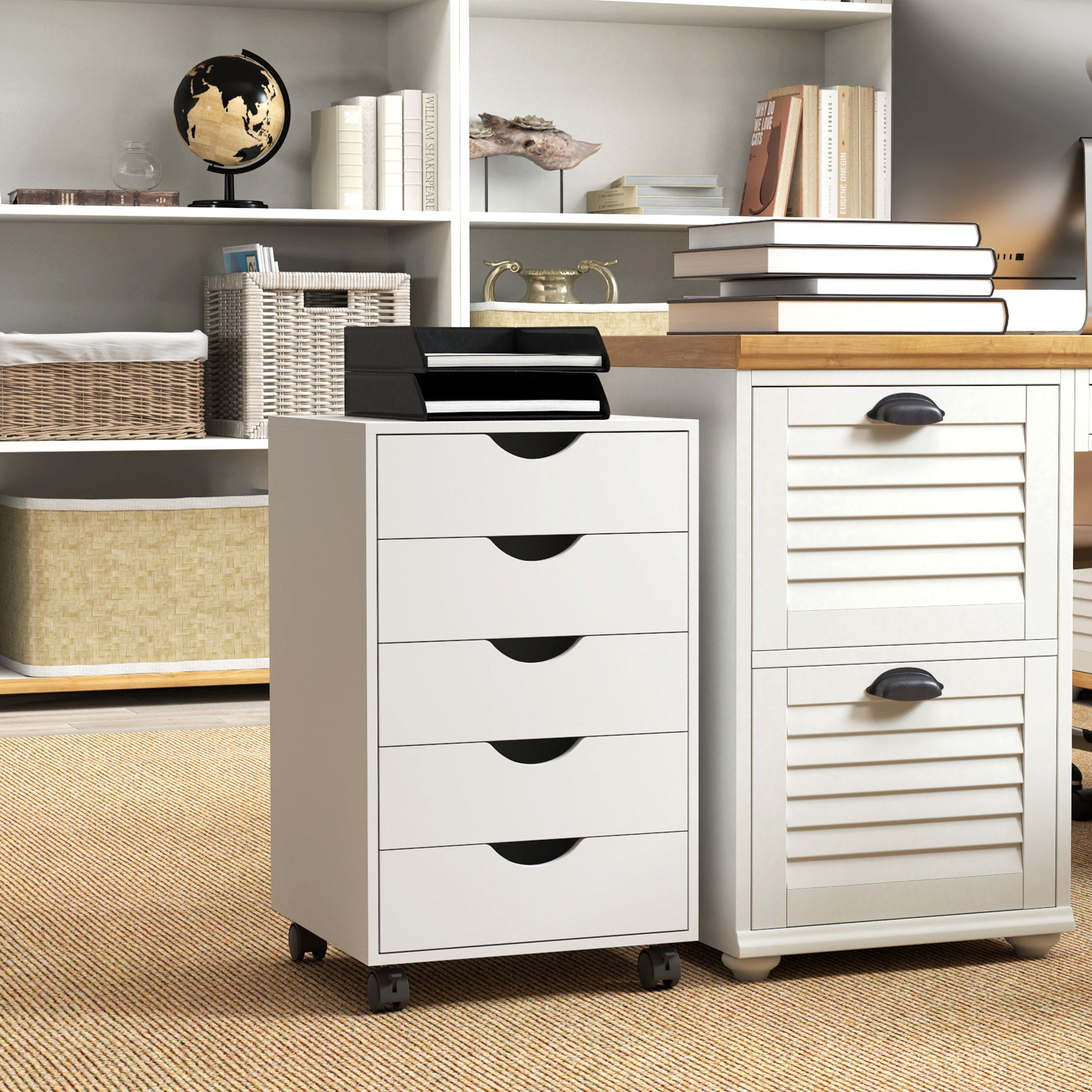Caisson bureau 5 tiroirs mobile dim. 40x40x67cm blanc