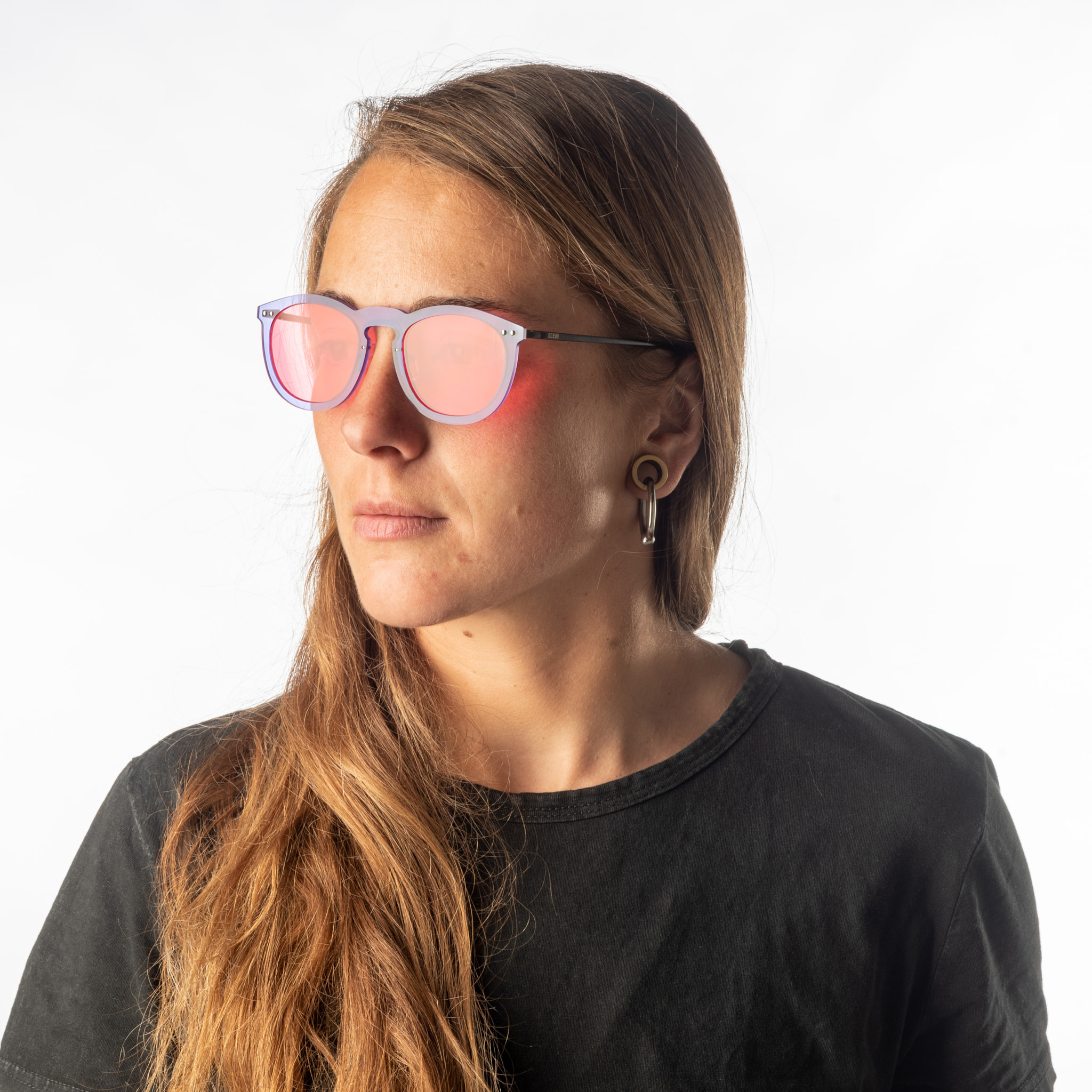 Gafas de sol OCEAN BERLIN - Azul transparente / Transparente rosa degradado y patillas de metal negro mate
